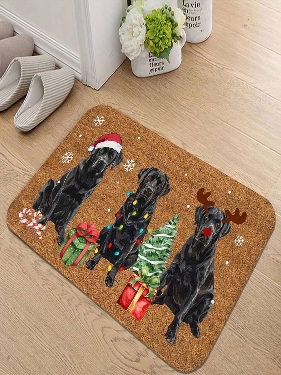 聖誕黑色拉布拉多犬門墊 - 超柔軟水晶絨門墊,適用於玄關、走廊、門口、寵物區和客廳節日裝飾地毯,聖誕裝飾地毯 - A - 查看 1