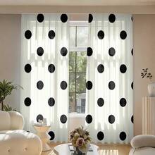 2 piezas Cortinas con estampado de lunares grandes en blanco y negro, impresión de un solo lado, semi-opacas - Cortinas con bolsillo para barra, decoración para dormitorio, sala de estar, cocina, múltiples tamaños disponibles, protección de privacidad, lavables a máquina, resistentes a la decoloración (barra no incluida) - Multicolor - Ver 1