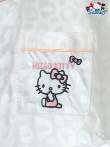Sanrio Women's Satin Pajama Set, Hello Kitty Leopard Print Long Sleeve Top And Bow Long Pants Set - White - View 4