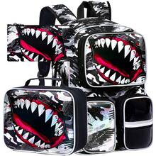 Set Ransel Keren 3 Buah untuk Anak Laki-laki, Bahan Poliester, 3 Kantong Depan, Resleting Gesper, Tas Tangan & Tempat Pena untuk Sekolah dan Sehari-hari - Hitam - View 1