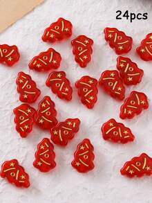 24pcs 11.5*17mm Acrylic Gold Foil Christmas Tree Spacer Beads DIY Handmade Phone Chain Bracelet Keychain Jewelry Accessories - Christmas Tree - View 12