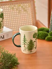 Little Forest Warm Story Creative Pine Forest Illustration Large Capacity Ceramic Mug With Lid - Multicolor - View 1