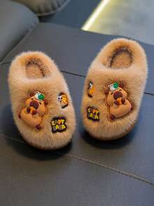 1 Pair Capybara Kids Fuzzy Slippers Winter Boys Indoor Home Slippers For Toddlers And Big Kids Girls - Light Coffee - View 8