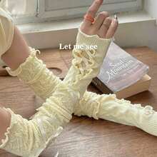 1Pair Y2K Ballet Style Lace Arm Sleeves, DIY Tie Design Ruffle Bow Lolita UV Protection Cuffs, Sweet JK Style For Daily Cosplay Party Matching - A Pair Of White Shoes With a Bow - View 12