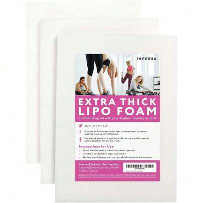 Almohadillas de espuma quirúrgica extra gruesas - Blanco, paquete de 3, 8 X 11 X 0.625 pulgadas - Acolchado de presión uniforme para liposucción - Almohadilla de espuma personalizable para abdominoplastia - Compresión médica para prendas post-cirugía,45855479
