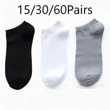 10/15/30 Pairs Solid Color Men's Short Socks Black White Grey Solid Color Boat Socks Odor-Resistant Sweat-Absorbent Low-Cut Breathable Short Socks For Men - Multicolor - View 9