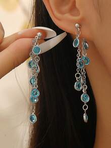 1 Pair New Elegant Versatile Long Tassel Earrings With Niche Design, Fashion Glass Crystal Pendant Ear Jewelry - Tassel - View 1
