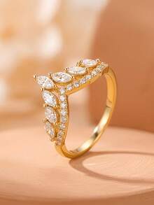 1 pièce Bague en forme de V incrustée de zircone, design entrelacé de zircone en forme de larme à la mode. Bague de luxe minimaliste française, convient pour le port quotidien et les occasions de fête. Cadeau idéal pour l'anniversaire et la fête des mères pour les femmes. - A - Voir 2
