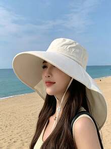 1pc Women's Spring/Summer Sun Protection Hat, Fashion Neck Guard Shawl Bucket Hat With Wide Brim, Ponytail Hole, Breathable Outdoor Sun Hat - Multicolor - View 7