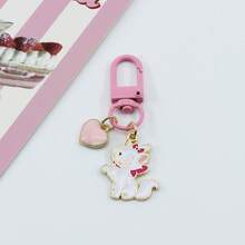 1/3/5pcs Cute Disney Marie Cat Enamel Bag Charm, Pink Bow Cat Keychain With Heart-Shaped Lollipop Pendant, Suitable For Girls - G - View 11