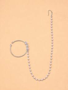 outingfit 1pc New Style Adjustable Non-Pierced Circle Nose Ring With Rhinestone, Pearl Hair Clip - Pearl - View 2