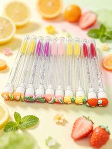 1/3/5/7pcs Assorted Fruit Shaped Eyelash Brush Eyebrow Brush Mascara Brush With Tube Individually Packaged, Travel Makeup Tool - Multicolor - View 2