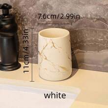 1pc White Toothbrush Cup - Toothbrush Not Included, Nordic Style Marble Pattern Ceramic Mouthwash Cup. - A - View 4