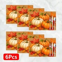 1pc/4pcs/6pcs/8pcs, Autumn, Pumpkin Pattern Suitable For Dining Table, Breakfast Mat, Coffee Bar, All-Season Decoration, Washable Table Mat, Room Decor, Kitchen Dining Table Mat, Indoor/Outdoor Party Decoration, Home Decor, Ideal Gift - Multicolor - View 10