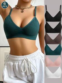 Conjunto de 6 piezas de sujetadores invisibles inalámbricos, ropa interior deportiva multicolor con cierre trasero, sujetadores sin costuras y cómodos para el ejercicio diario. - Multicolor - Ver 12