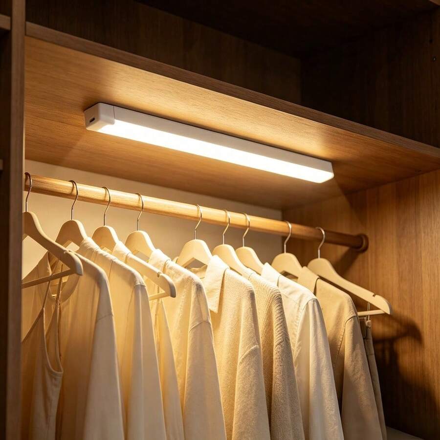 1pc 10/20/30/50cm LED Under Cabinet Light Strip With Motion Sensor, USB Rechargeable, Magnetic Strip, Suitable For Kitchen, Stairs, Hallway, Magnetic Under Cabinet Sensor Light Bar, Cool White/Warm Light Indoor Night Light