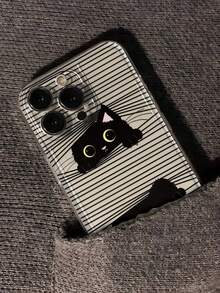 Black Cat Transparent Minimalist Fashion Creative Shockproof Phone Case Compatible With 17/17 Pro/17 ProMax, 16/11/16 Pro/16 Plus/16 ProMax/16E/15 ProMax/13/14/12 - Clear - View 3