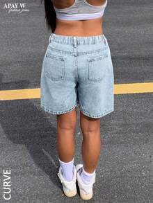 Plus Size Women's Solid Color Bermuda Denim Shorts Casual Summer - Snowflake - View 5