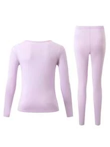 2pcs Women's Thermal Underwear Set, Round Neck Top + Pants, Winter Base Layer Tight-Fitting Innerwear - Lilac Purple - View 3
