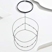 1pc New Metal Leg Chain Accessory, Multi-Layer Cross Chain Design, Summer Bikini Beach Versatile Leg Jewelry Chain - Black - View 6