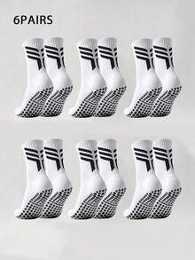 1/3/6 Pairs Men's Mid-Calf Silicone Non-Slip Breathable Comfortable Sports Socks Suitable For Basketball, Football, Running - Black and White - View 11