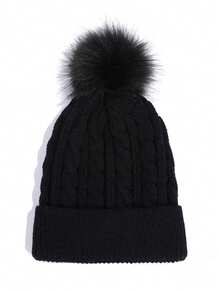 3pcs Winter 2025 New Women's Thermal Lined Cable Knit Pom Pom Hat & Scarf Set, Outdoor Cycling Warm 3 Pieces Set Unisex Solid Color - Multicolor - View 12