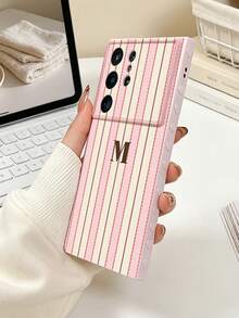 Compatible With Samsung Galaxy S25 Ultra/S24/S23/S22/A16/A56/A55/A17 Series Phone Case, 1pc Fashionable Personalized Striped Letter M Pattern Cute Side Heart Anti-Drop Premium Full Coverage Soft TPU Phone Shell, Suitable As Birthday Gift, Holiday Gift For Friends, Family, Couples, Yourself, Daily Use - Multicolor - View 4