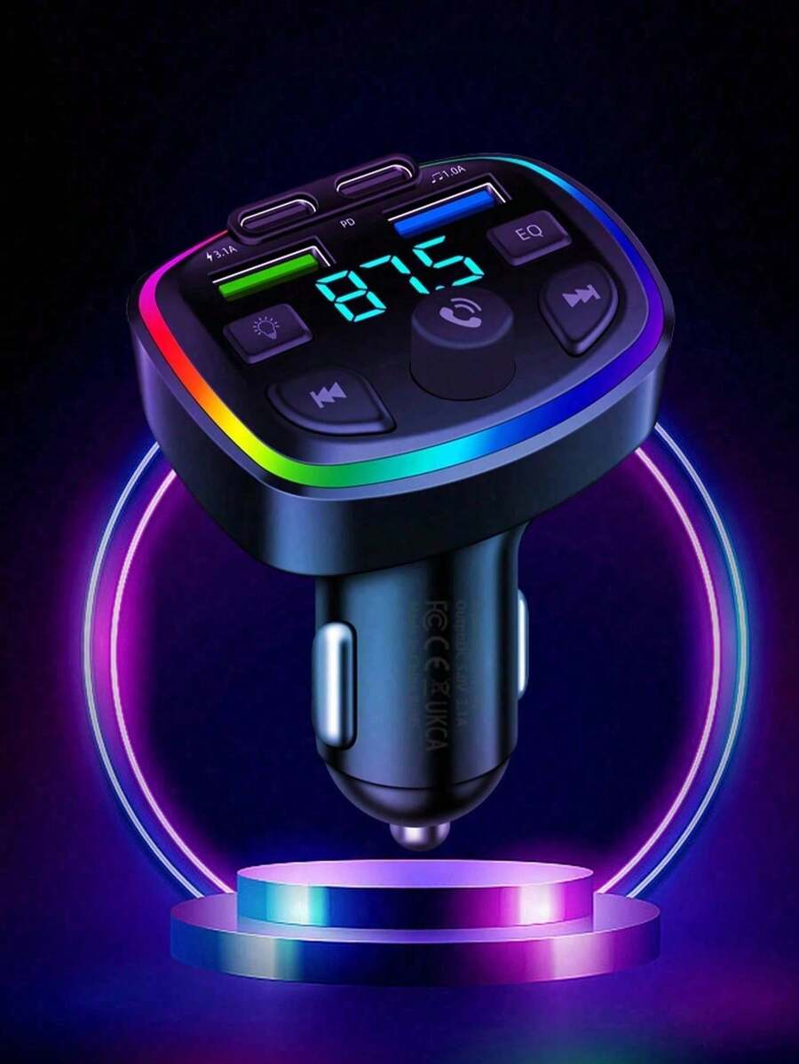 MP3 Player FM Radio Bluetooth 5.0 Audio Transmitter Car Charger, Supports QC3.0 Dual Port Fast Charging, Smart Memory Of Last Playback Progress, CD-Quality Sound, Dual-Mode Anti-Interference Chip, Cigarette Lighter Plug-In Design Compatible With 99% Of Car Models, LED Voltage Display Screen (Please Carefully Check Details Before Purchase)