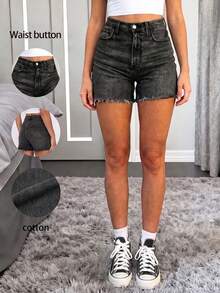 Vintage Distressed Denim Shorts, Sexy Versatile, Summer Wear Casual Black - Black - View 12