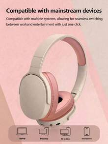 Wireless Headset With Jerry 5.3 Chip, Long Battery Life, Compatible With PC/IPad/Smartphones, For Music And Wireless Gaming - Khaki - View 5
