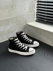 OPOEE Vintage High‑Top Canvas Shoes For Women, Classic Lace‑Up Design, Comfortable Lightweight Sneakers For Daily Street Style,Vacation,Soft Insole, - Black - View 6