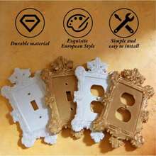 Elegant Baroque Victorian Rococo Style Rectangular Carved 3D Scroll Pattern Gold/White Decorative Wall Plate Light Switch Cover And Outlet Cover, European Style Switch Panel Faceplate, Suitable For Bedroom, Living Room, Bathroom, Kitchen, Housewarming Gift, All Seasons - Multiple Styles - View 6