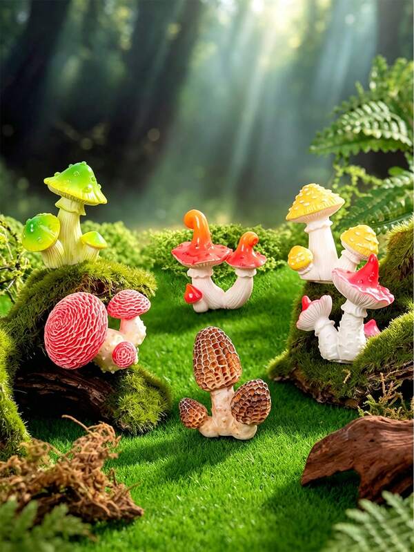1pc Mini Resin Pond Mushroom Bush Figurines, Creative Micro Landscape DIY Decorations, Succulent Bonsai Pot Accessories, Outdoor Fairy Garden Yard Ornament Knickknacks