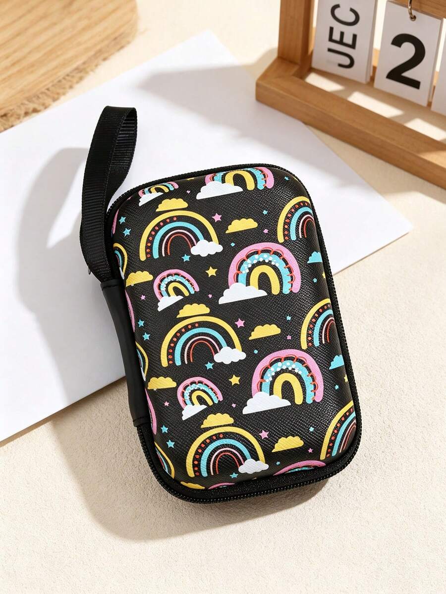 Tas Penyimpanan Motif Pelangi untuk Power Bank, Earphone, Kabel Pengisi Daya, Kabel Data dan Aksesori Charger, Kotak Penyimpanan Earphone Anti-Jatuh dengan Ritsleting, Desain Kreatif Kartun - MultiWarna - View 1