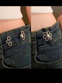 5/3pcs Adjustable Elastic Waist Flower Buckle Clip, No-Sew Removable Waist Cincher, Fashionable Pants Waist Buckle Clip - Multicolor - View 10