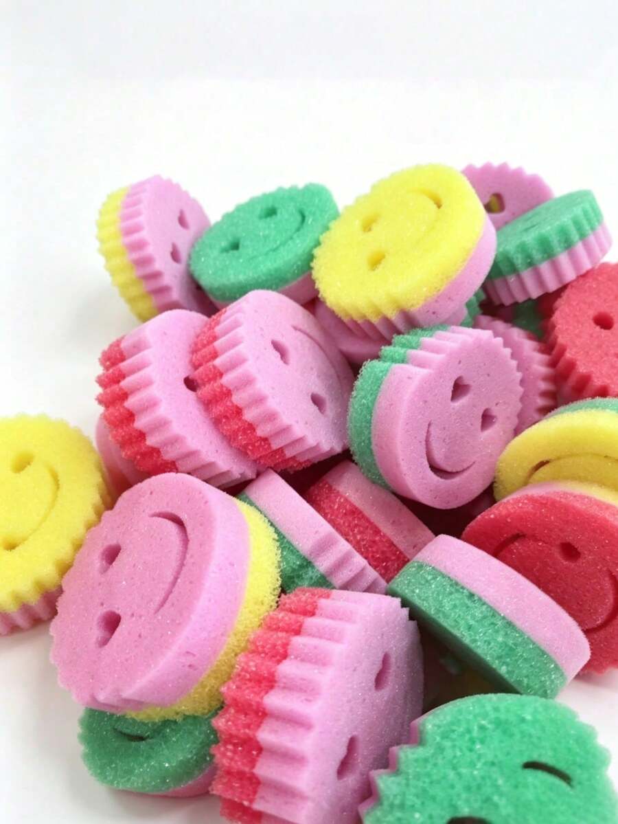 Heart-Shaped Smiling Face Multi-Functional Double-Layer Temperature-Sensitive Frosted Sponge. Cute And Practical, With Powerful Cleaning Ability, Double-Sided Kitchen Cleaning Sponge - Temperature-Sensitive And Non-Scratch, Suitable For Cleaning Tableware And More, Multi-Sided Design, Suitable For Modern Kitchen Sink Use, Can Be Used For Dishwashing, Suitable For Home Kitchen, Restaurant And Various Kitchen Utensils And Household Items. - A - View 1