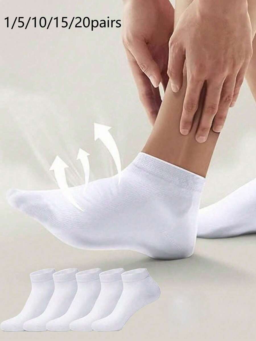 5 Pairs White Low-Cut Summer Men's Breathable Boat Socks, Travel ...