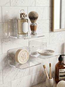 2/1pc Small Acrylic Wall-Mounted Shelf - Wall-Mounted Plant Hanging Display Rack, Bedroom Adhesive Storage Shelf, Transparent Toy Display Rack, Transparent Acrylic Floating Wall-Mounted Shelf, Mini Transparent Display Rack, Suitable For Bedroom, Office And Living Room, Small Floating Storage Shelf, Suitable For Smart Speakers, Monitors And Clocks And Other Items. - Multiple Styles - View 4