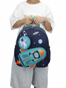 Cute Cartoon Kindergarten Backpack, Space Design Lightweight School Bag For Preschool Boys - A - View 9
