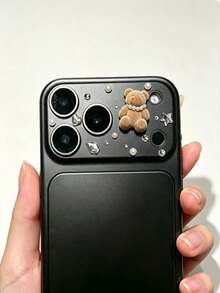 NNBILI Fluffy Pearl Bear Camera Lens Protector, Compatible With IPhone 18 Pro Max/18 Pro/17 Pro Max/17 Pro, 3D Rhinestone Star Heart Diamond Decorated Camera Cover, Scratch-Resistant Tempered Glass Lens Sticker, Cute Phone Camera Decoration - Dark Brown Bear Pearl Necklace - View 4