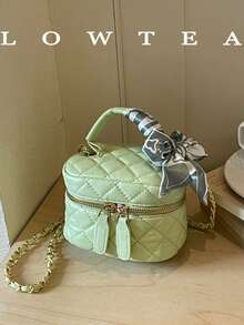 Low Tea 1件純色PU布料女款時尚迷你方型手提包，頂部單手柄設計，拉鍊開合，適合旅行、購物、約會，通勤、戶外、出遊，女性禮物 - 綠色 - 查看 5