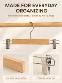 Natural Solid Wood Pants Rack With Adjustable Anti-Scratch Metal Clips, Non-Slip Space-Saving Closet Storage Organizer, Suitable For Long Pants, Jeans, Skirts, Dress Pants, Wardrobe Clothing Display Rack - A - View 8