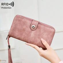 MIYIN RFID 防盜刷蠟皮長款手腕包錢包,按扣拉鍊多卡夾層錢包,多功能文件護照夾附手提帶 - 彩色 - 查看 15