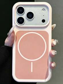 Luxury Colorblock Liquid Silicone Magnetic Wireless Charging Phone Case, Compatible With IPhone 18ProMax 18Pro 17ProMax 17Pro 17 16 15 14 13 Pro Max, Lens Protection Shockproof Back Cover - Baby Pink - View 3
