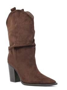 REYNEA Damen-Stiefeletten im Y2K-Stil, elegant und Vintage mit Falten am Schaft, spitzer Zehenpartie und breitem Absatz, modernes Design, ideal für den Alltag im Herbst und Winter - MOKA - Übersicht 2