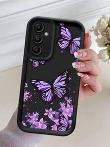 1pc Third Eye Staircase Dark Night Star Moon Butterfly Print Pattern Phone Case, Rose Red Edge Leather Frame Shockproof Soft TPU Protective Cover, Compatible With GALAXY, HONOR, Phones - Black - View 1