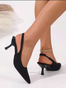 Women's Stylish Pointed Toe Sandals, New Design Mid Heel Dress Shoes - Black - View 5