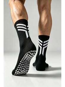 1/3/6 Pairs Men's Mid-Calf Silicone Non-Slip Breathable Comfortable Sports Socks Suitable For Basketball, Football, Running - Black and White - View 4