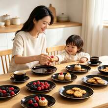 15pcs 7.5 Inch And 6pcs 10.25 Inch Black Single Ring Gold Rim Plates, 2 Sizes Available, Reusable And Washable, Perfect For Home, Hotel, Birthday, Outdoor And Various Party Events - Black - View 10