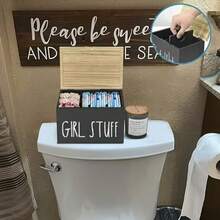 Rustic Farmhouse Style Wooden Storage Box With Lid, Bathroom Sanitary Pad Storage Box, Multi-Functional Women's Private Item Organizer, Small Bathroom Cabinet Decorative Storage Accessory, Home Decor - Multicolor - View 10